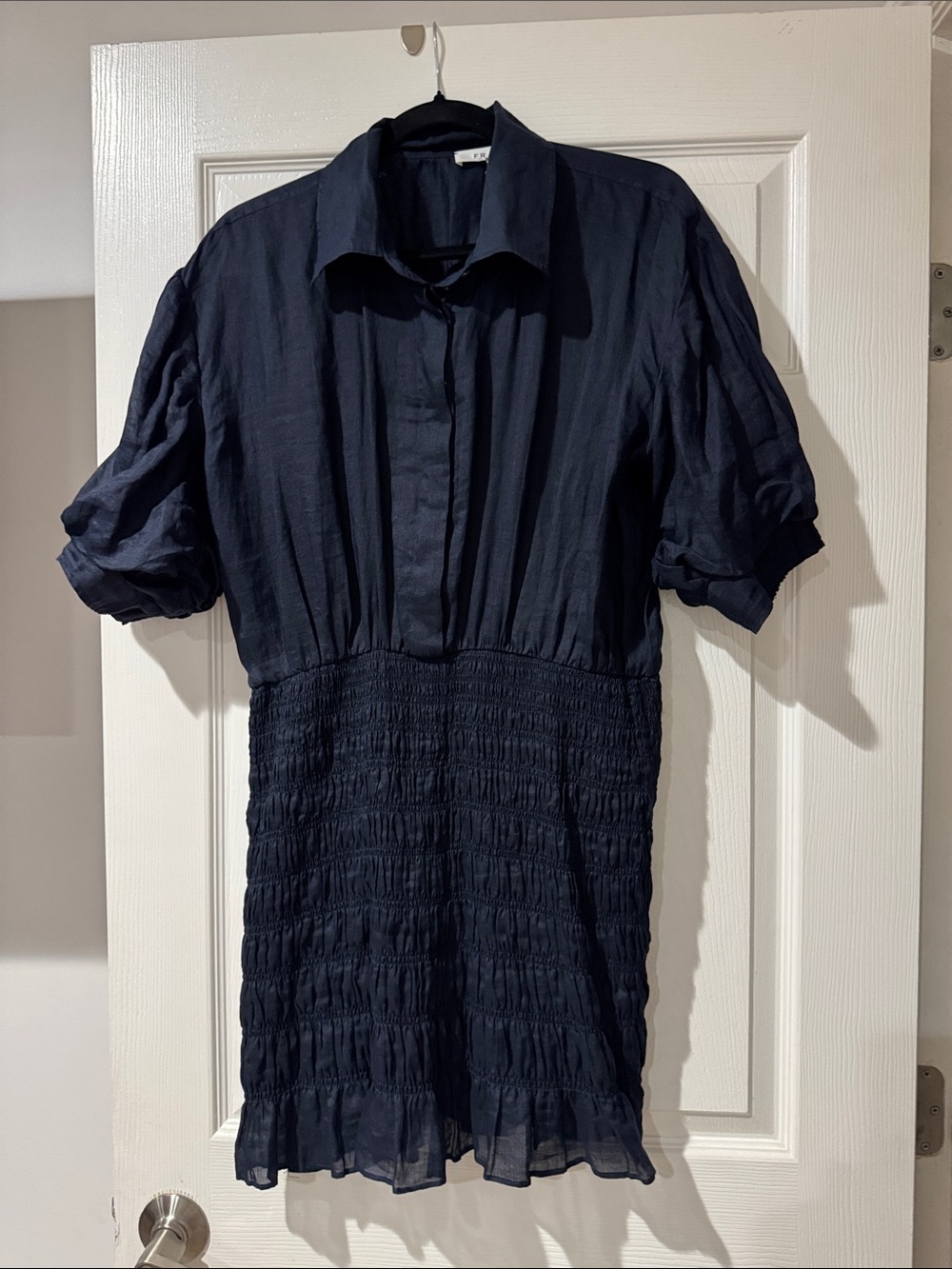 Frame Women's Navy Shirred Waist Shirt Dress zize m